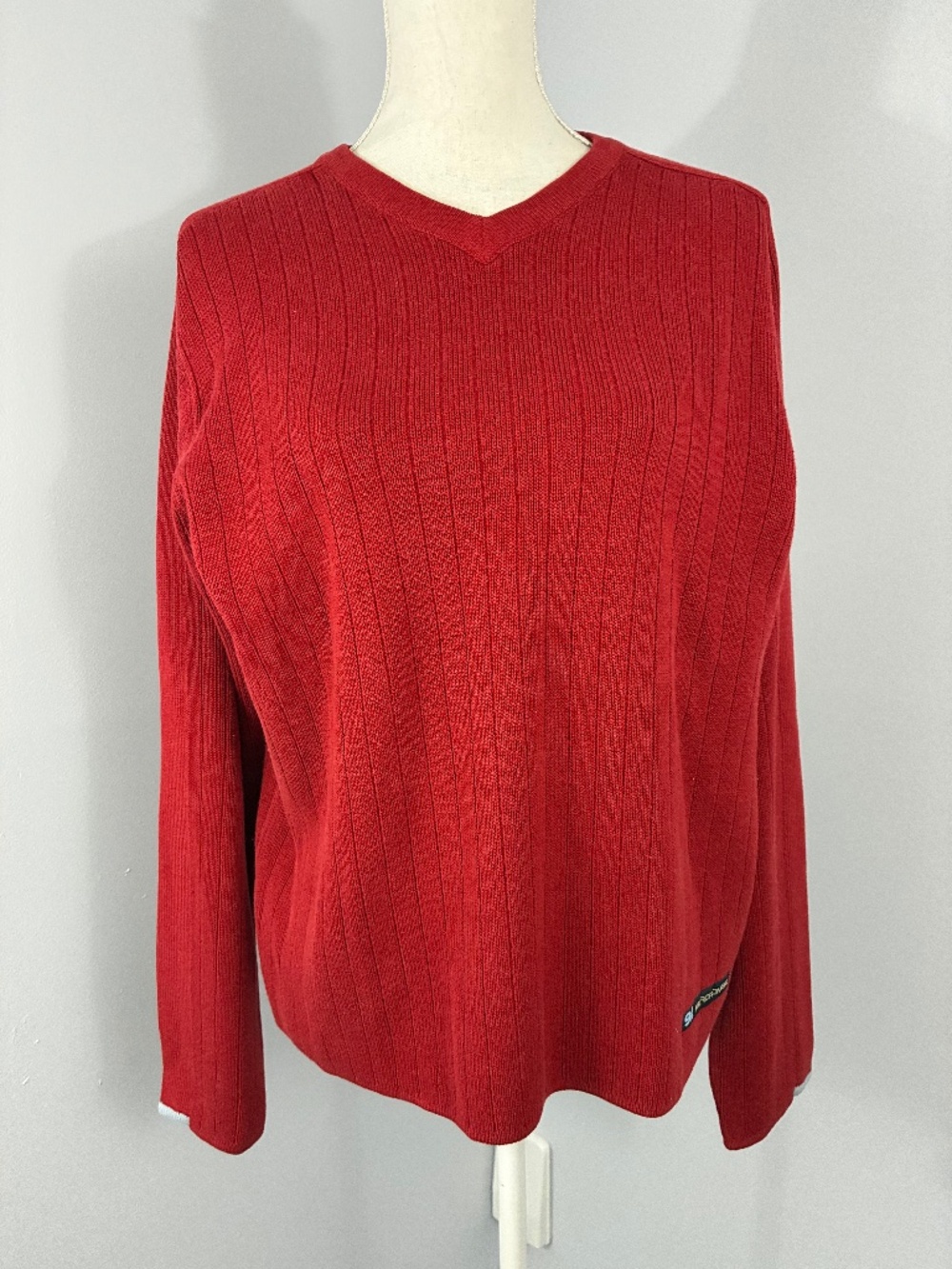 Y2K Abercrombie & Fitch Sweater M Mens Cherry Red V-Neck Pullover Jumper Ribbed